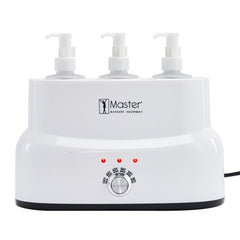 Master Massage 3-Bottle Warmer front view in white for spa setups.