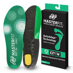 MASTERFIT EZQF regular insole with a deep heel cup stabilizes your stance for consistent swings