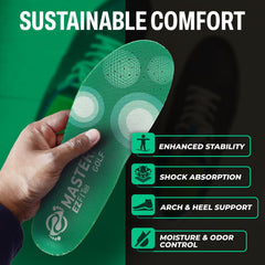 MASTERFIT EZQF deep heel cup and Poron foam absorb impact during swings
