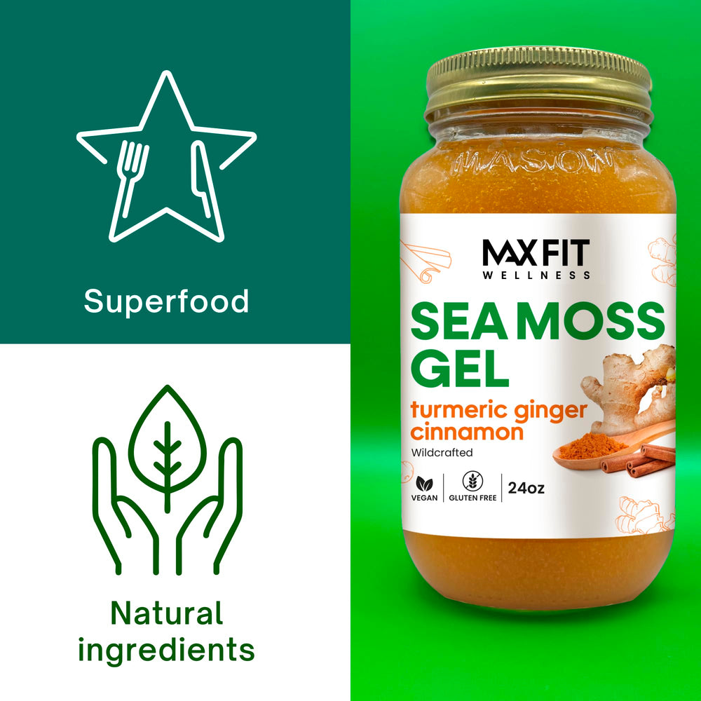 MAX FIT Sea Moss Gel pours into a glass for shakes and bowls.