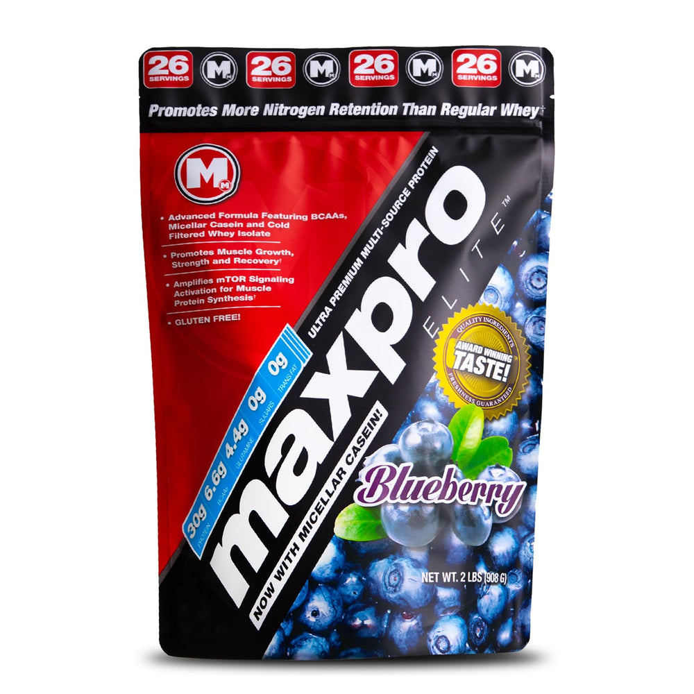 Max Muscle Maxpro Elite whey protein powder tub for muscle support and protein planning.