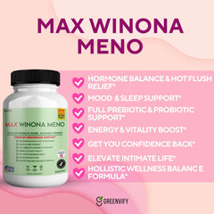 Max Winona Meno Winona Max ingredients label shows plant-based balance support.