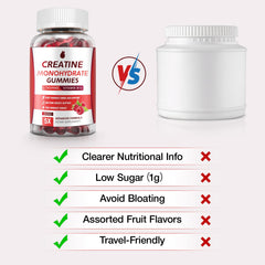 MaxHemp Creatine Gummies raspberry bottle side highlighting portable packaging