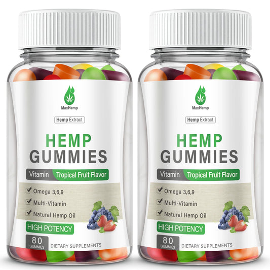 MaxHemp hemp gummies bottle closeup showing vegan bear candy for daily routine