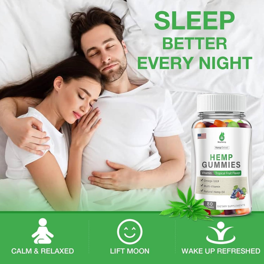 MaxHemp relax closeup: vibrant gummies promoting relaxation