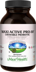 Maxi Health Active Pro-10 Kids probiotic bottle front showing product name and design benefits