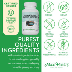 Maxi Health Ashwagandha Saffron label close-up with ingredients