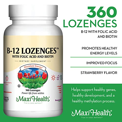 Maxi Health B12 lozenges in foil-pack for on-the-go use.