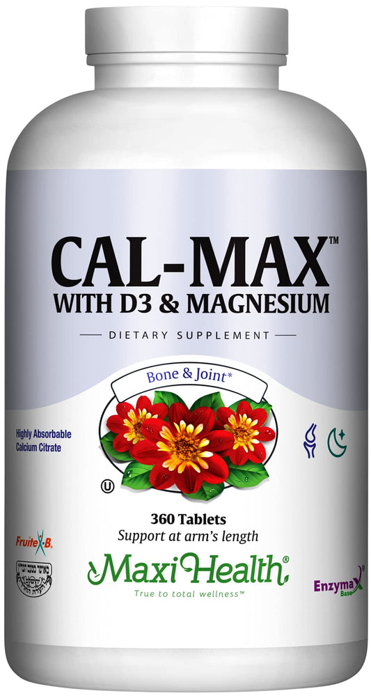 Maxi Health Calcium 1000 mg bottle front highlighting bone support and wellness
