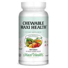 Maxi Health cherry chewable multivitamin tablet for all ages supports daily nutrition.