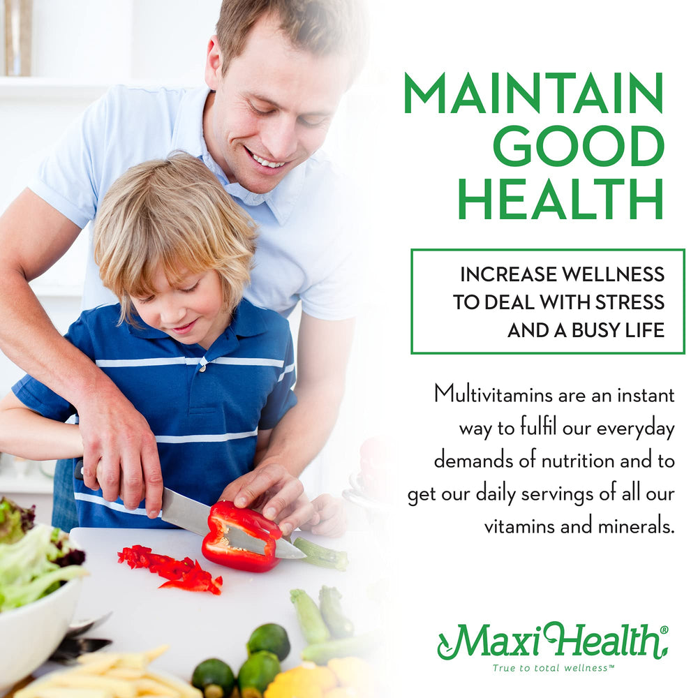 Kosher certified Maxi Health multivitamin label with pure ingredients.