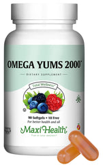Maxi Health Fish Oil 2000mg bottle front with Fruity Burst softgels for daily wellness.