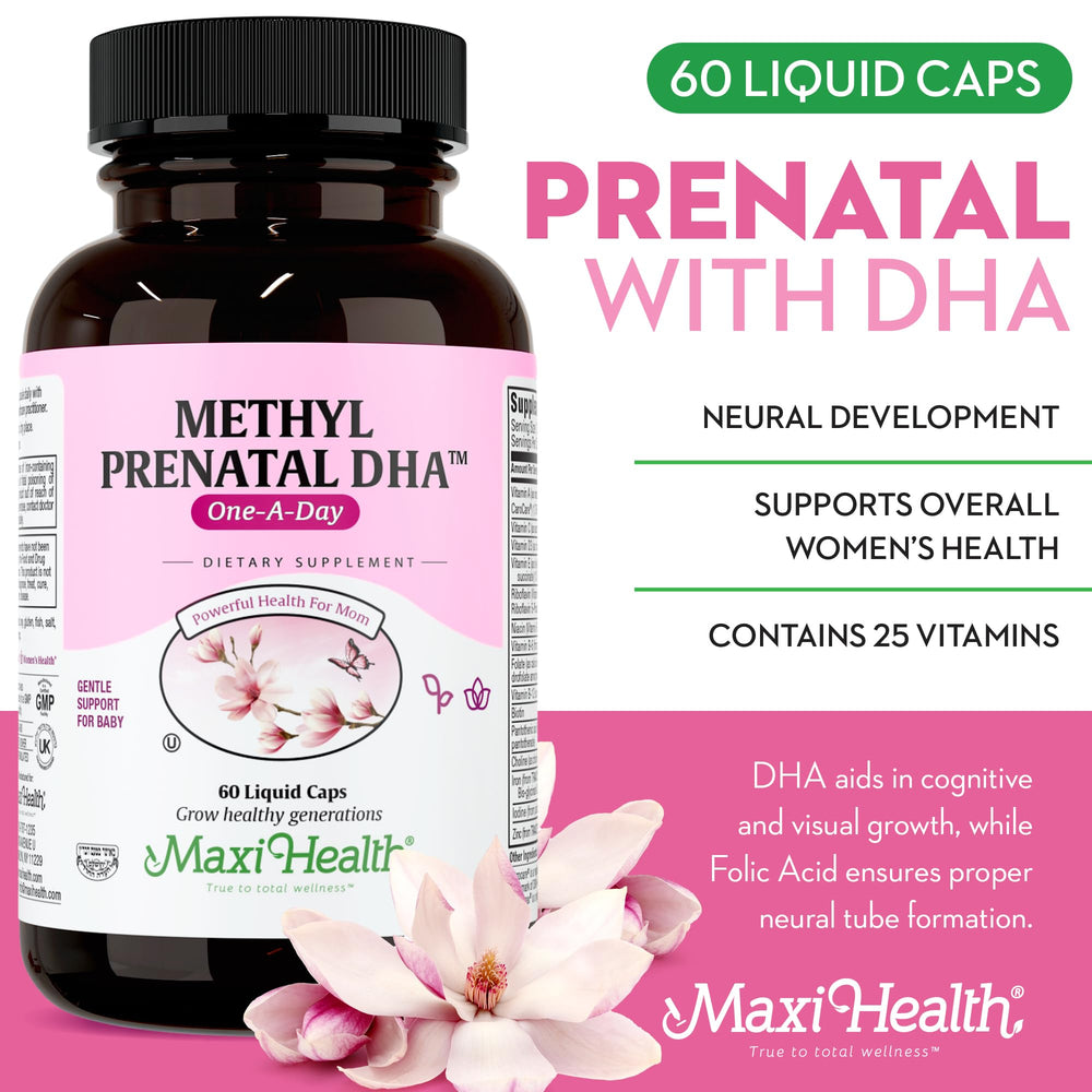 Folate focus with Maxi Health Prenatal DHA for neural tube support