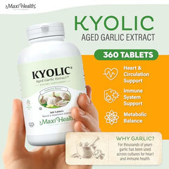 Kyolic garlic tablets close-up shows small smooth capsules for daily use