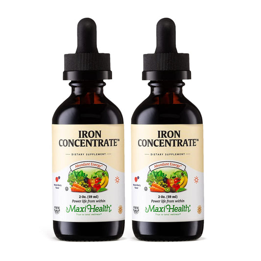Maxi Health liquid iron 15mg bottle supports daily iron intake