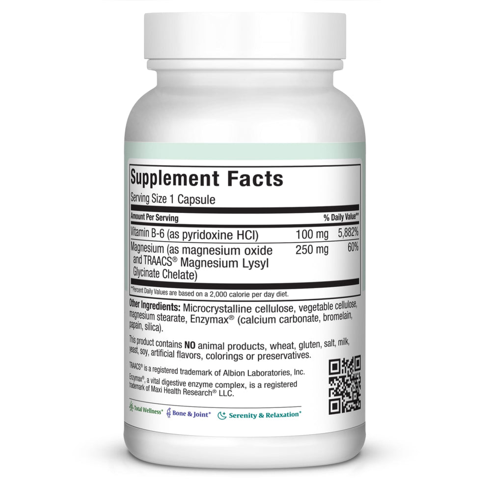 Maxi Health MAG 6 capsules poured to illustrate daily supplement routine