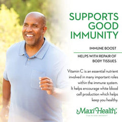 Maxi Health Max-C 500 lemon bioflavonoids graphic suggesting enhanced absorption