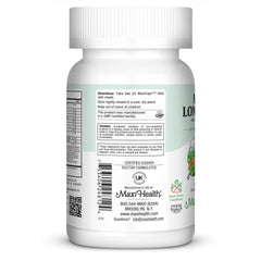 Maxi Health bottle with USA-made quality label in GMP context