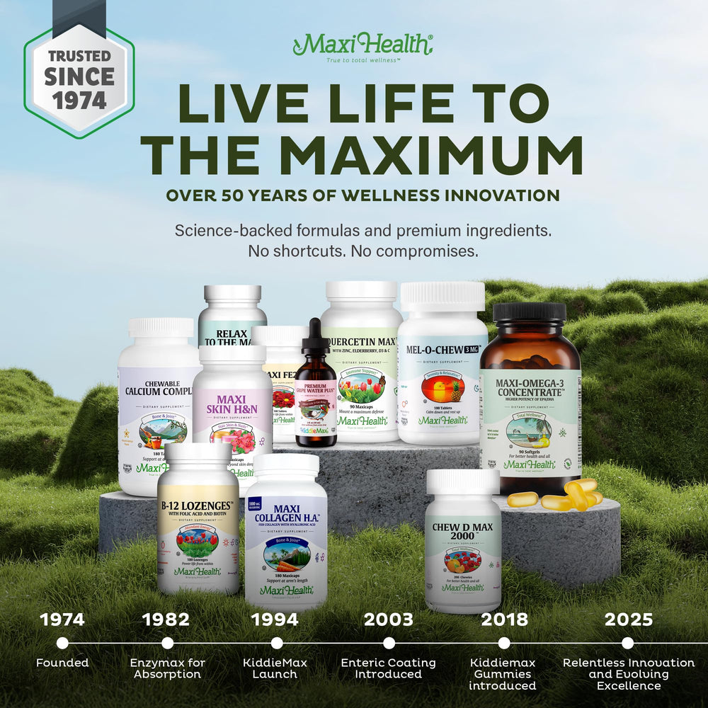 Maxi Health Men's Multivitamin dosage closeup notes 90 capsules for daily use.