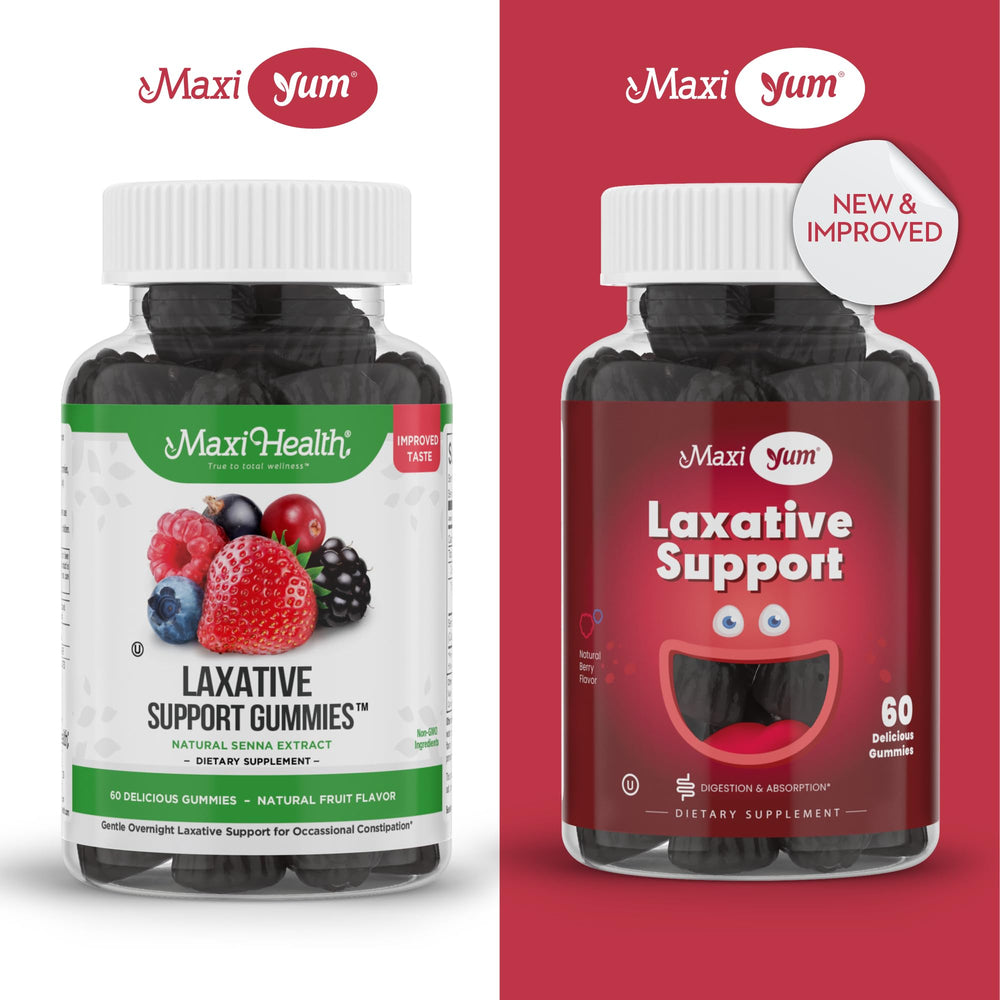 Kid-friendly Maxi Health gummies packaging with vegan and non-GMO notes