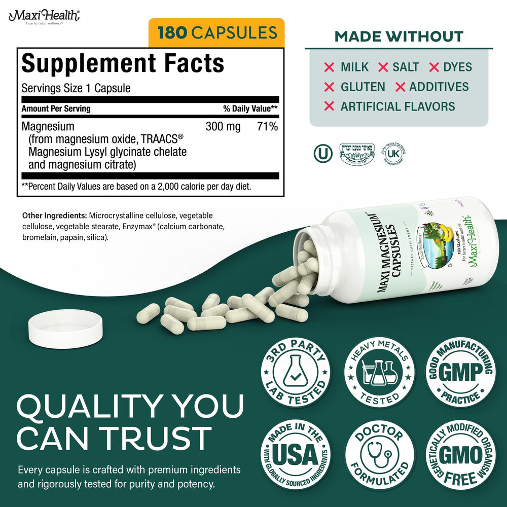 Maxi Health Non-GMO label reflects clean ingredients for mindful supplementation.