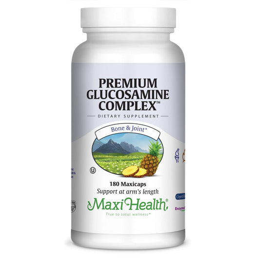 Maxi Health Premium Glucosamine bottle for joint support and daily mobility.