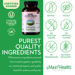Maxi Health Probiotics label shows OU Kosher certification