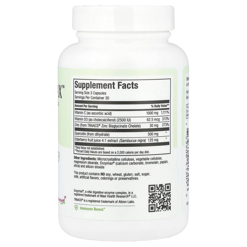 Close-up of Maxi Health Quercetin capsules, easy-to-swallow daily use