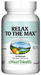 Maxi Health Relax to The Max bottle front for natural stress relief support.