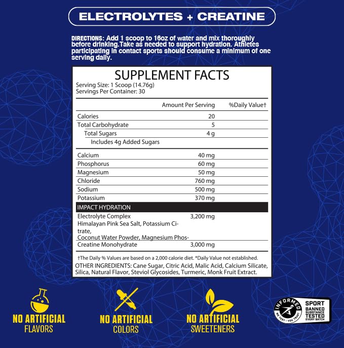 MHP Impact Hydration scoop and tub highlights precise dosing for fast hydration