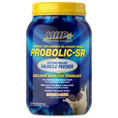 Maximum Human Performance PROBOLIC-SR bottle front view showing cookies & cream protein blend.