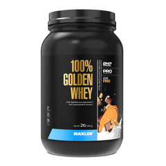 Maxler 100 Percent Golden Whey bottle for post-workout recovery.