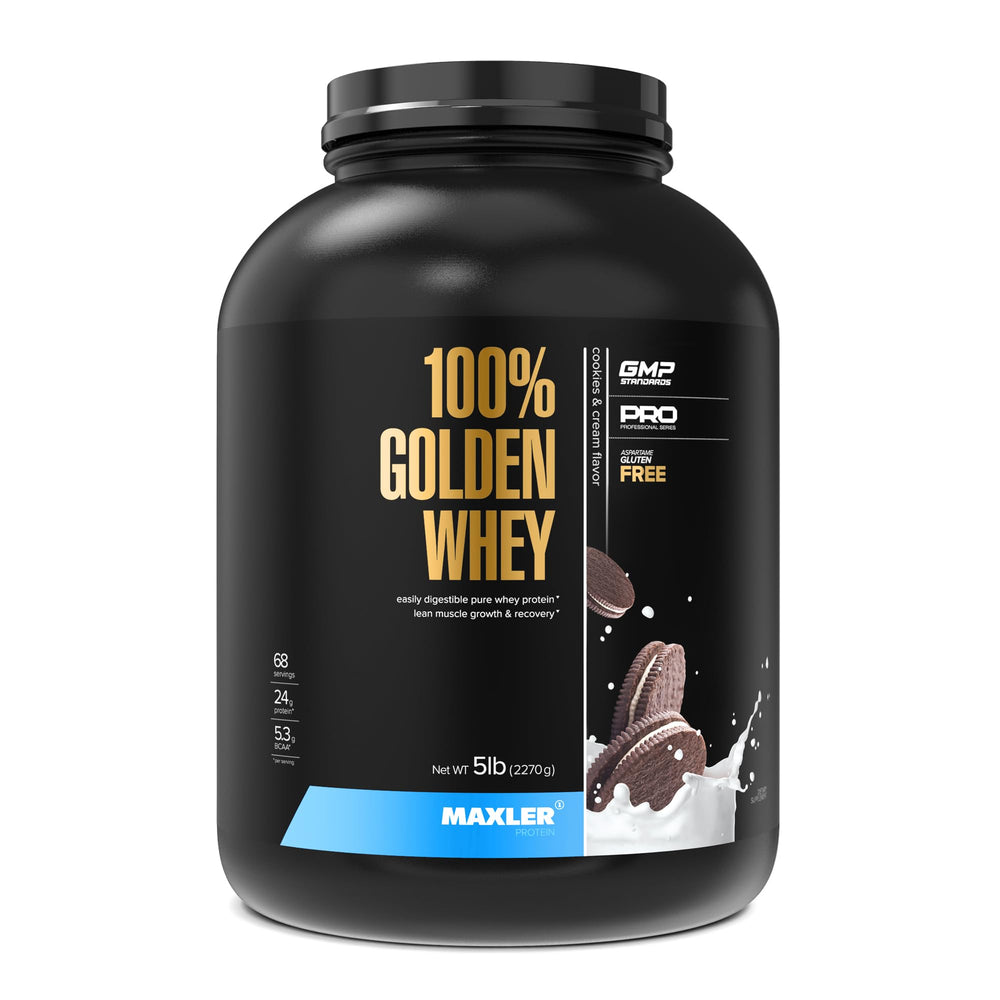 Maxler 100% Golden Whey packaging shown as a convenient protein source
