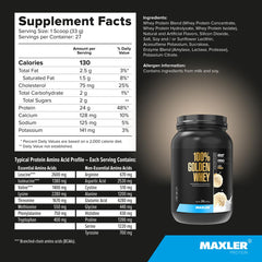 Made-in-USA label on Maxler Golden Whey tub