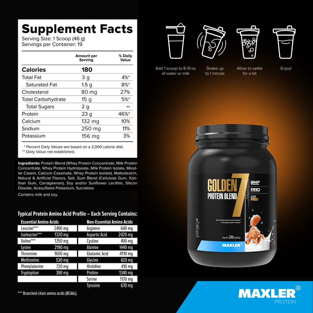 Maxler Golden 7 Protein Blend strawberry flavor, delicious post-workout recovery option