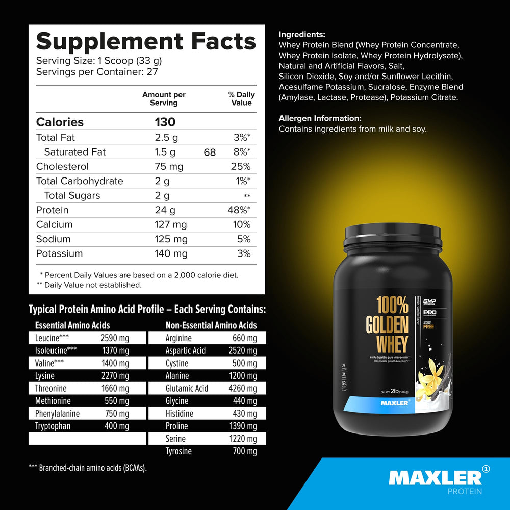 Maxler Golden Whey enzyme blend label highlights digestive support