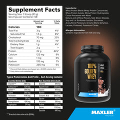 Maxler Golden Whey in a shaker bottle demonstrating smooth mixability.
