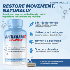MAXLIFE NATURALS ArthroFlex capsules offer convenient one-a-day joint support.
