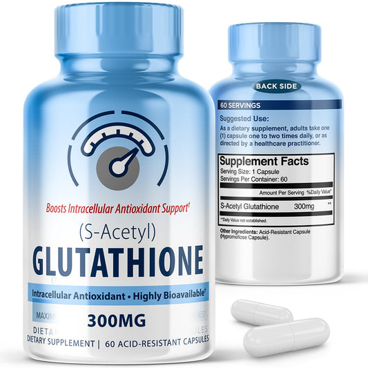 MAXLIFE NATURALS bottle of S-Acetyl L-Glutathione 300mg for daily antioxidant support.