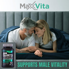 MaxVita Prostate Premium capsule line shows pumpkin seed powder for daily support.