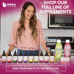 Maxx Herb bottle highlighting gluten-free, vegan and non-GMO formulation.