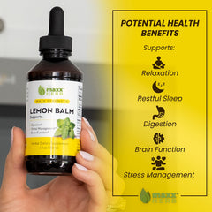 Maxx Herb lemon balm amber bottle signals high-strength extraction and USA production