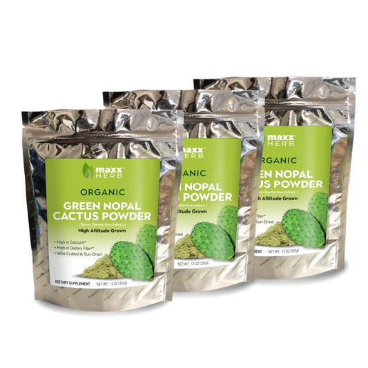 Maxx Herb Nopal Powder bottle pour for easy daily use and digestion support.
