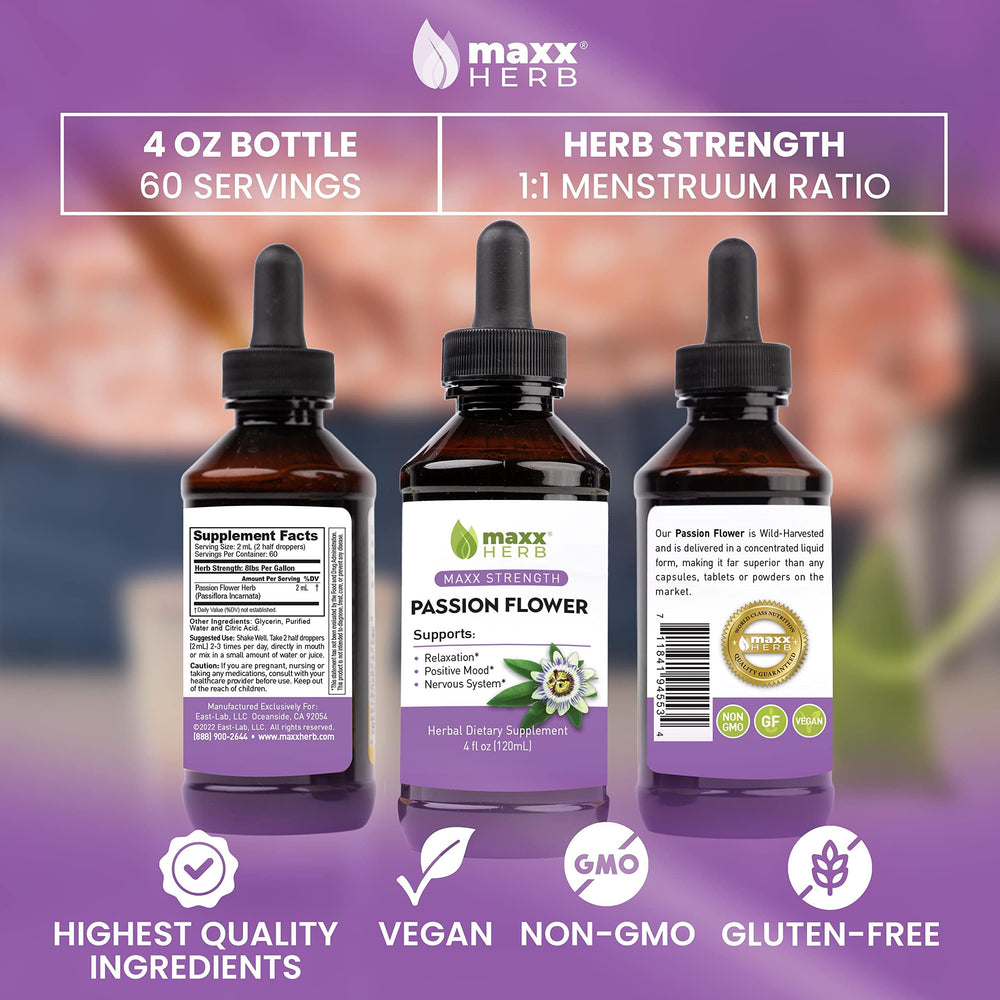 Maxx Herb bottle back shows USA-made facility and quality standards.