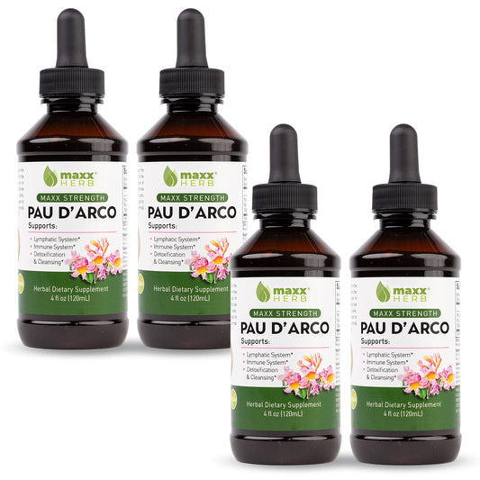 Maxx Herb Pau D'Arco tincture bottle with dropper for easy dosing.