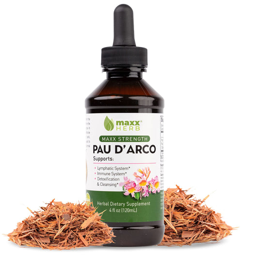 Maxx Herb PAU D'Arco tincture bottle with potent inner bark for immune-related use