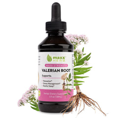 Maxx Herb Valerian Root Extract bottle closeup showing potency and labeling