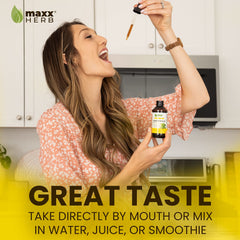 Maxx Herb Lemon Balm label and bottle emphasizing purity and premium extract.