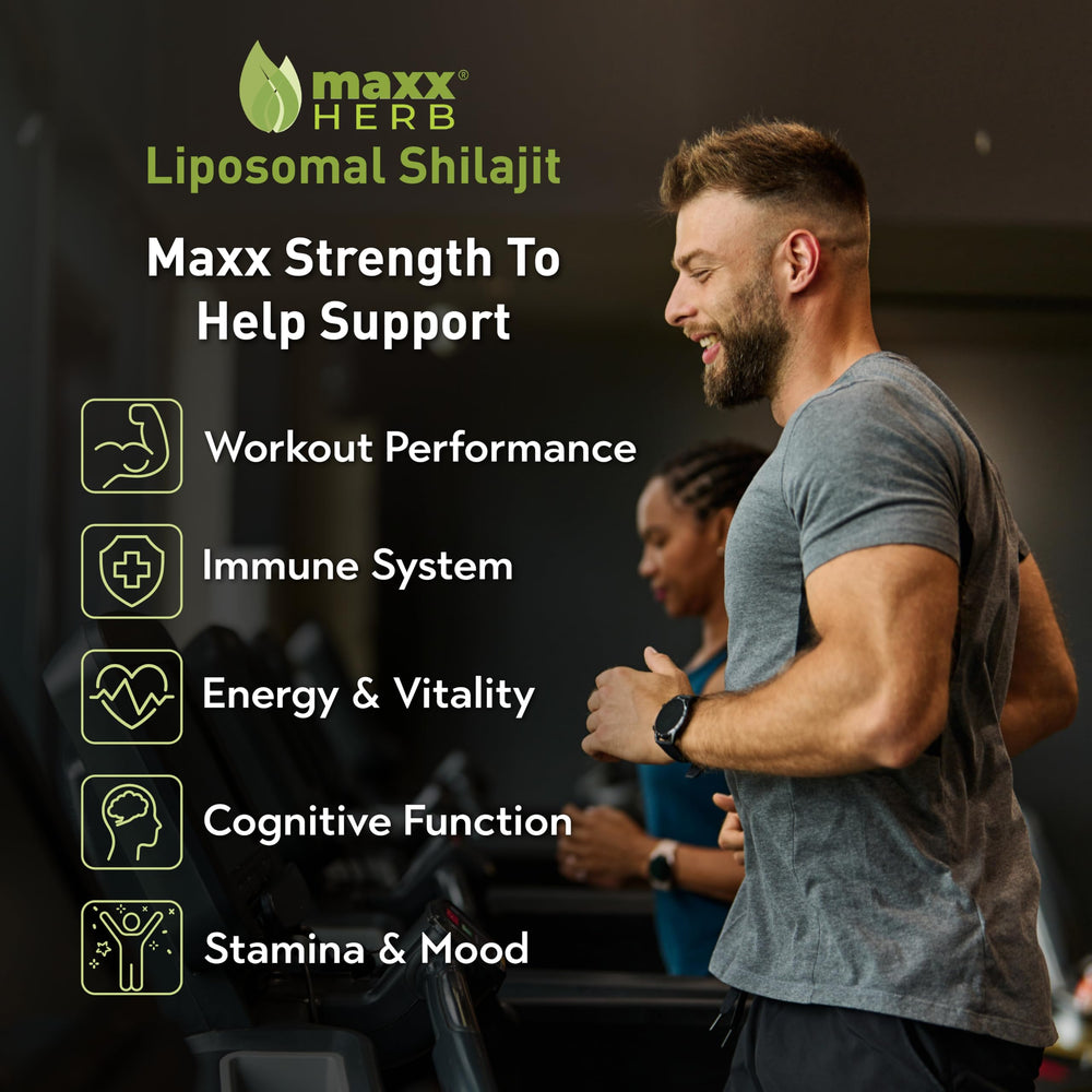 Closeup of Maxx Herb Shilajit bottle highlighting premium packaging and minerals.