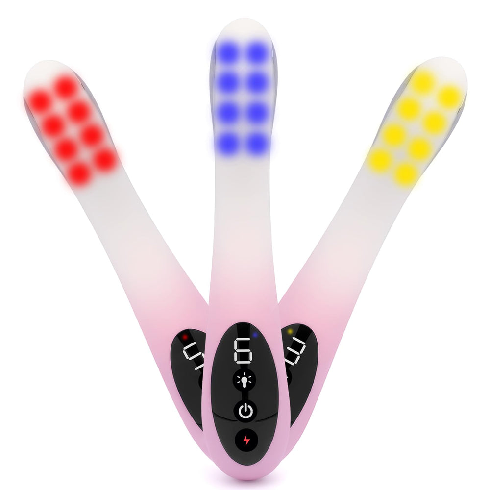 Mayoyosee red-blue-yellow light therapy wand close-up for targeted skin and muscle support